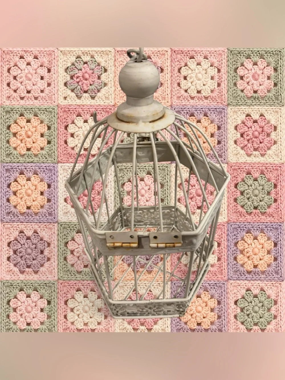 White shabby chic metal birdcage lantern